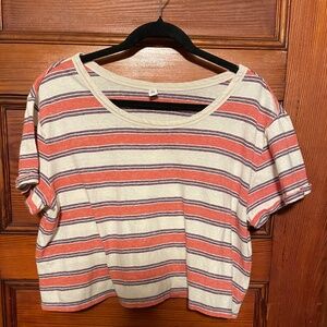 BP. Orange Stripe Crop T-Shirt Womens Size Large Crop Top Tee 100% Cotton